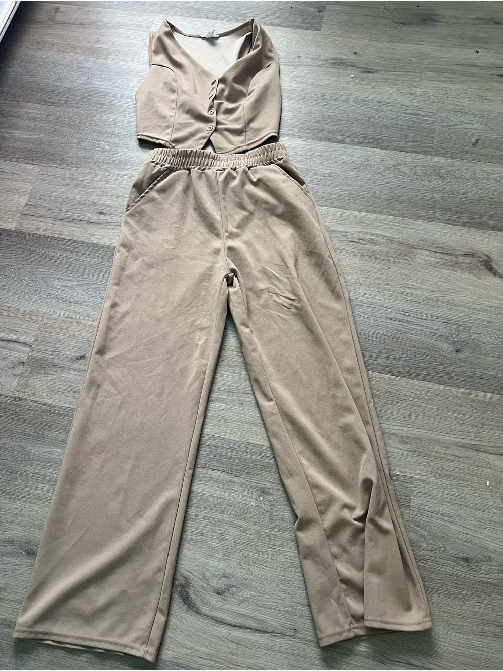 Beige Wide-Leg Lounge Pants set- Casual Comfort